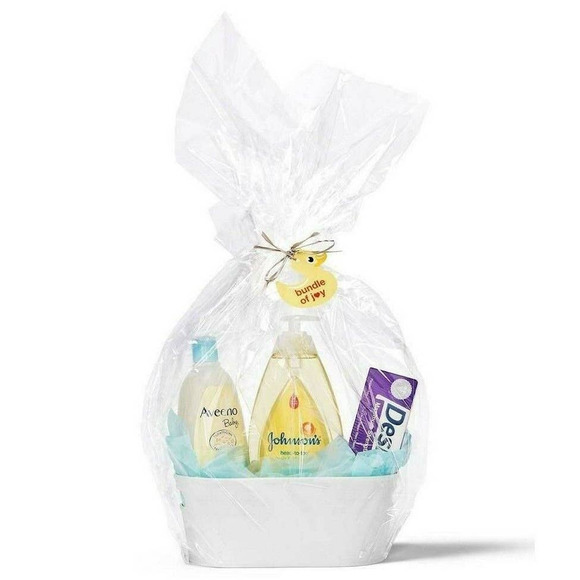 Gift Basket Kit for Baby Shower Kids Easter Birthdays Holiday 5pc Set Gray Oval - Picture 1 of 4